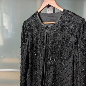 📼 Vintage Black Beaded Embellished Evening Jacket - Medium